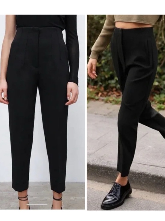 Zara Blogger Favorite Black High Waited Taper Leg Trousers Size L - Picture 5 of 13